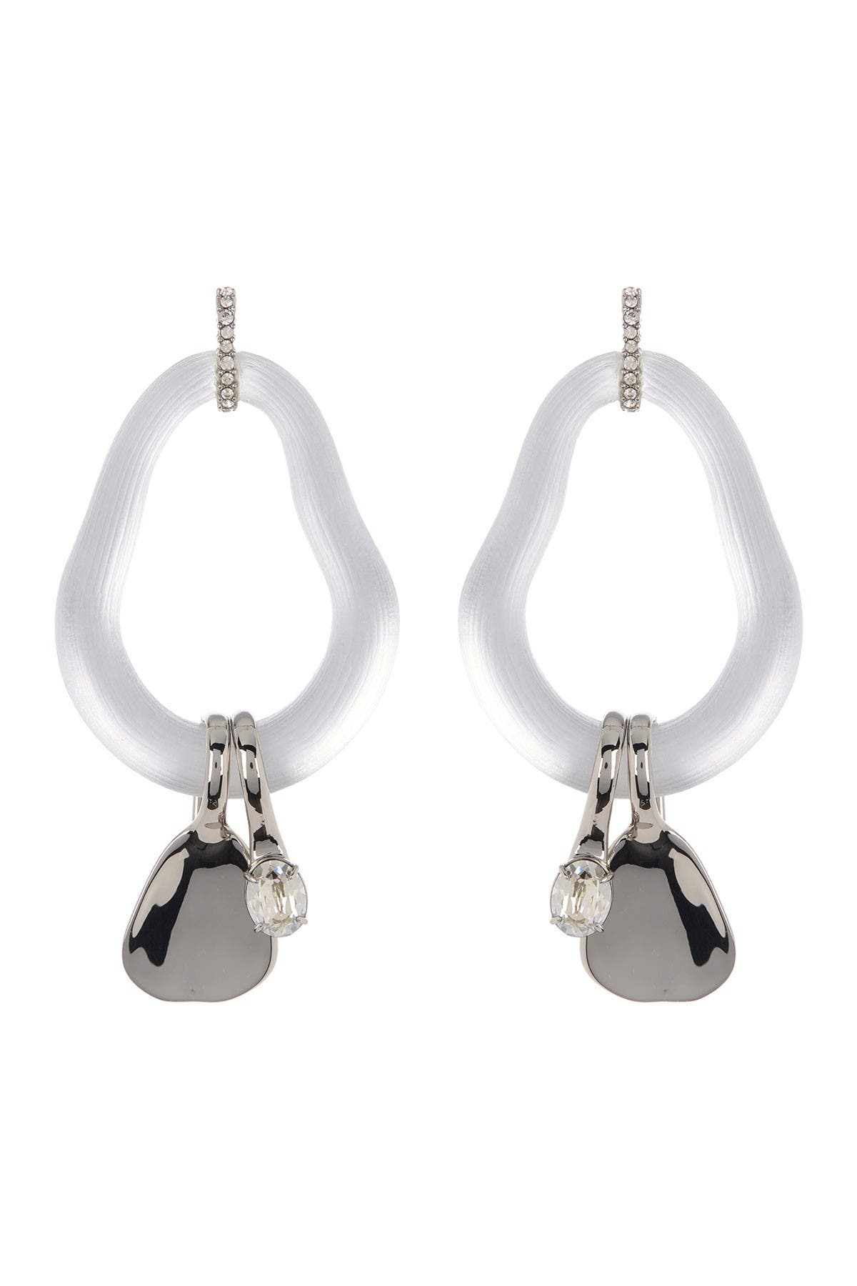 Alexis Bittar Liquid Metal & Crystal Charm Frontal Hoop Drop Earrings In Silver