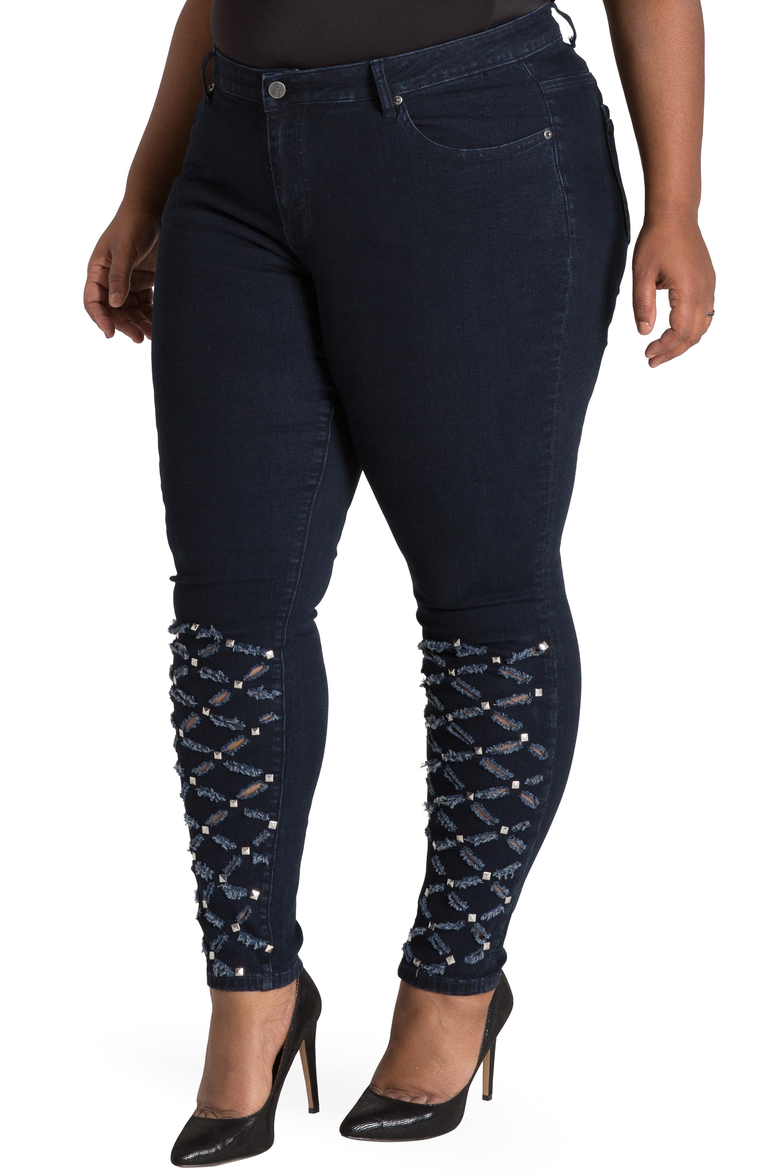 Plus Women's Poetic Justice Zaire Laser Cut Stud Skinny Jeans Plus Women's Poetic Justice Zaire Laser Cut Stud Skinny Jeans