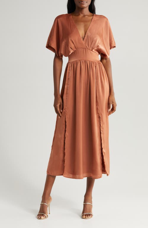 Dolman Sleeve Satin Midi Dress in Rust