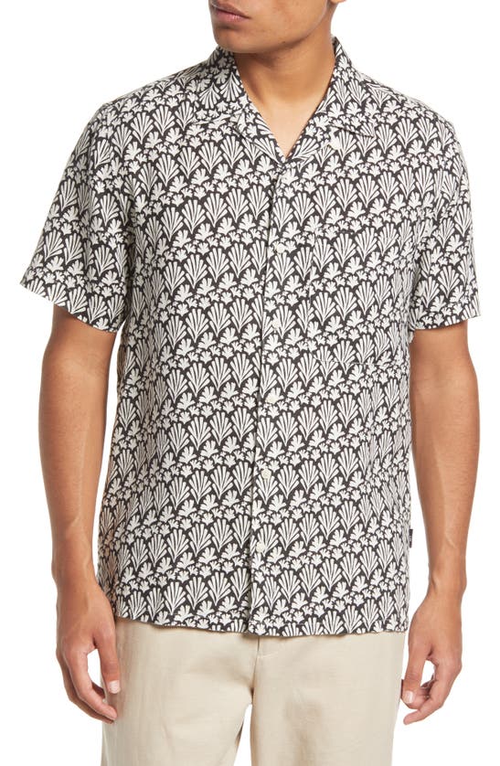 Ted Baker Toni Coral Print Linen Short Sleeve Button-up Shirt In Black