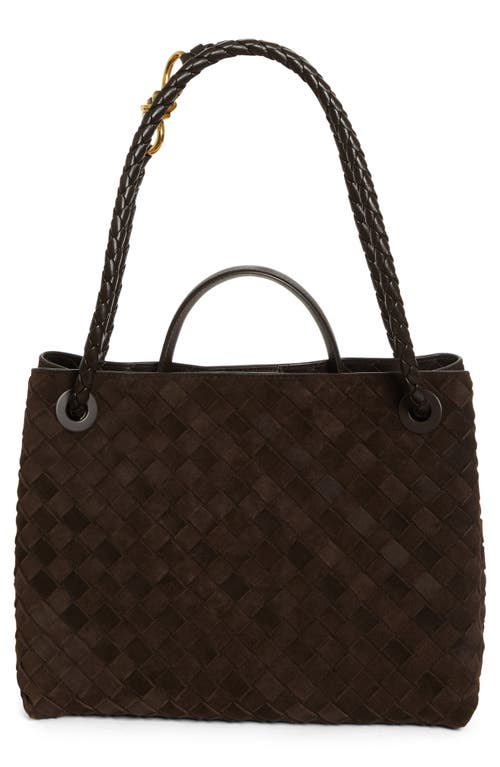 Bottega Veneta Medium Andiamo Intrecciato Suede Shoulder Bag In 2272 Fondant-m Brass-fond