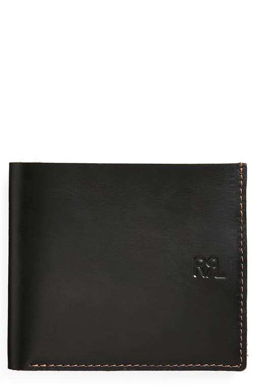 Double RL RRL Leather Bifold Wallet in Black Over Brown