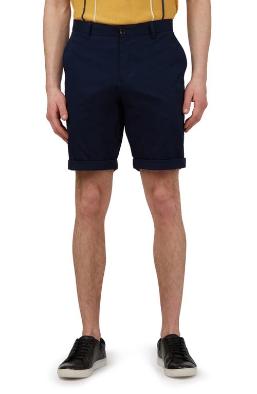 Signature Flat Front Stretch Cotton Chino Shorts in Dark Navy