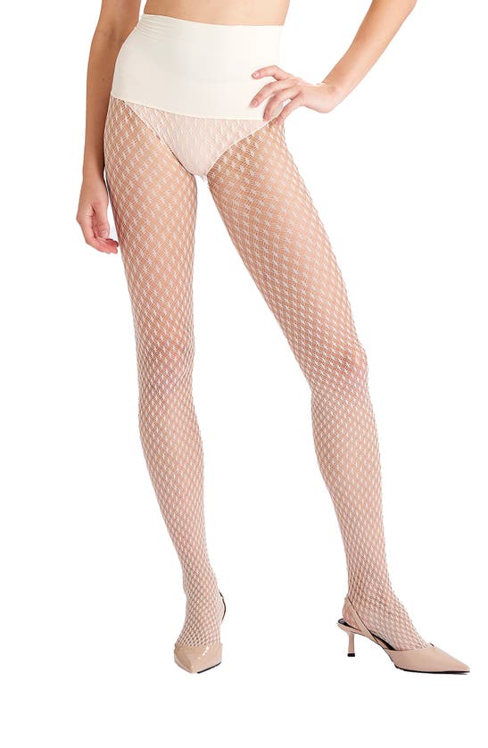 Shop Heist Double Diamond Tights In Vintage Ivory