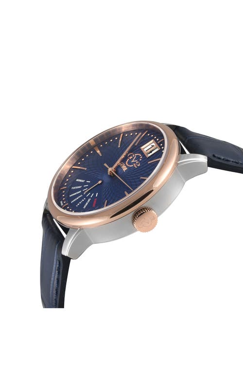 Gv2 Rovescio Croc Embossed Leather Strap Watch, 42mm In Blue