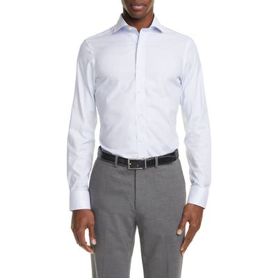 Canali Regular Fit Dot Print Non-Iron Dress Shirt, Blue