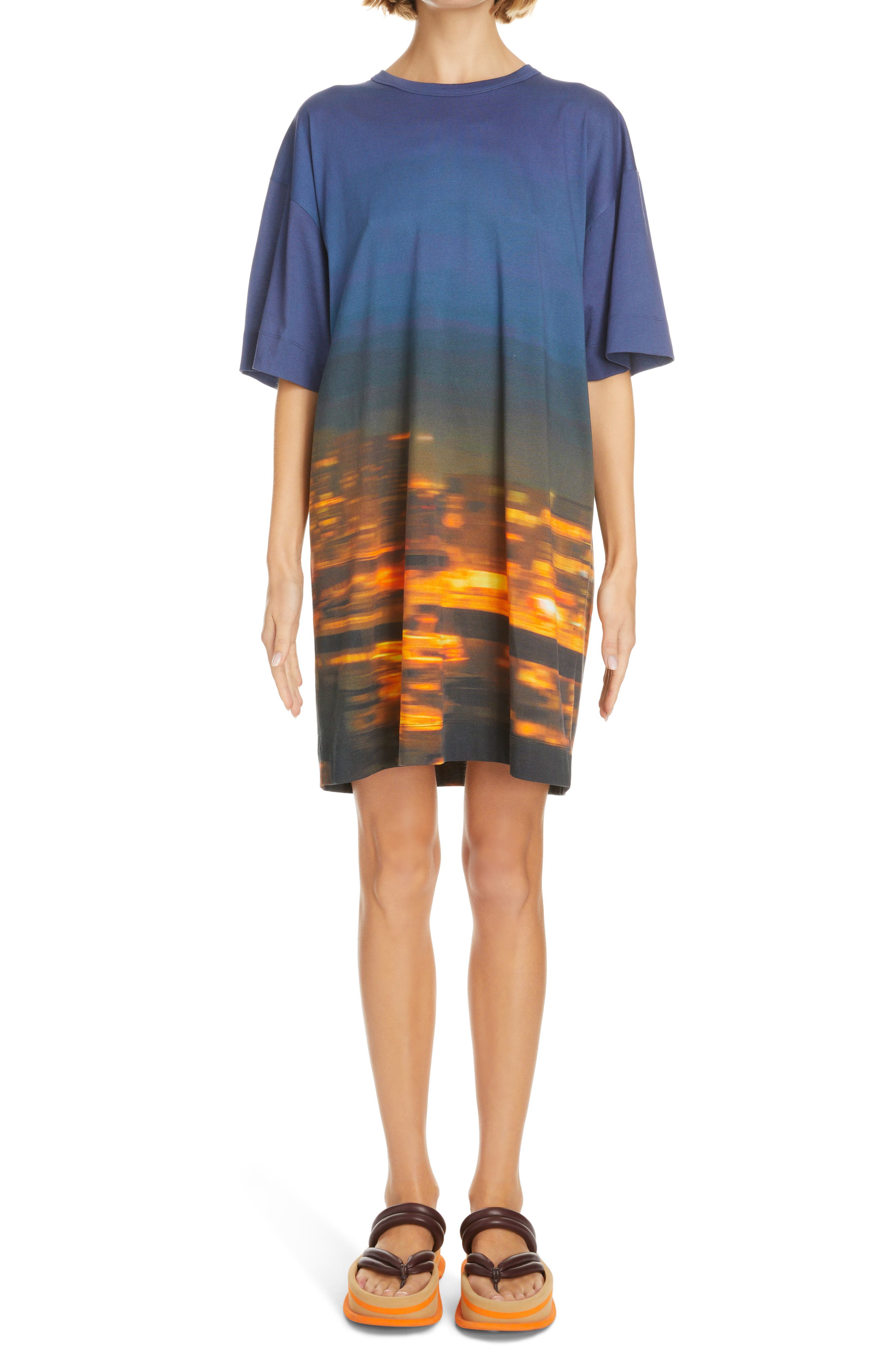 Dries Van Noten Hegelson Abstract Print Cotton T-Shirt Dress in Blue 504