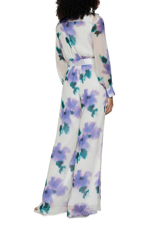 Shop Mango Floral Long Sleeve Jumpsuit In Purple