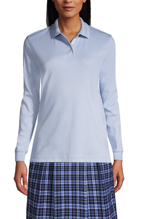 Shop Lands' End School Uniform  Tall Long Sleeve Interlock Polo Shirt In Blue