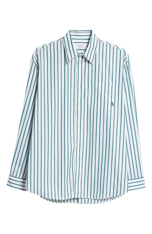 Shop Sporty And Rich Sporty & Rich Oversize Stripe Cotton Button-up Shirt In Verde/white Large Stripe