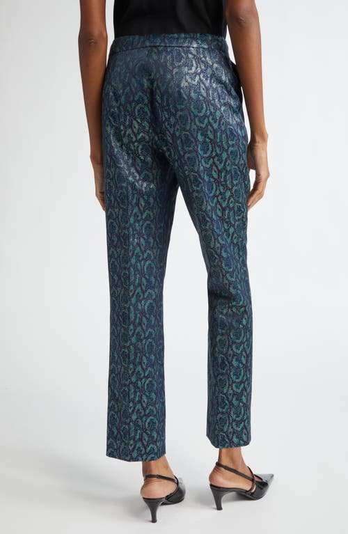 Shop L Agence L'agence Rebel Metallic Print Pants<br /> In Teal Multi Leopard Jacquard