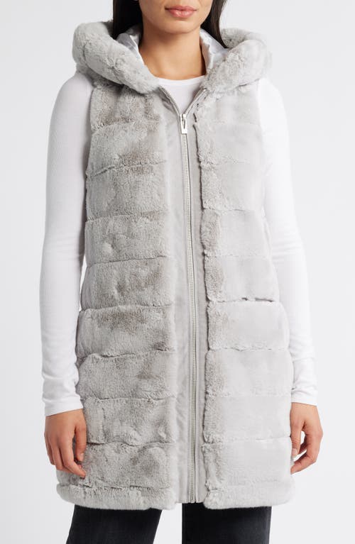 Via Spiga Quilted Faux Fur Hooded Vest in Light Grey 