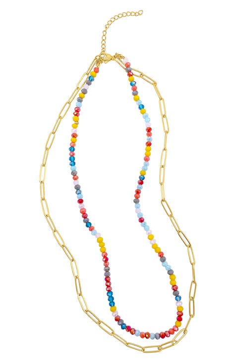Spring 2022 14k Yellow Gold Vermeil Multi Color Bead and Paper Clip Necklace