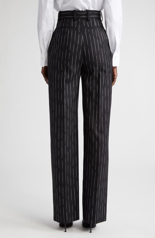 Shop Alexander Mcqueen High Waist Wide Leg Wool Pants In Black/ivory