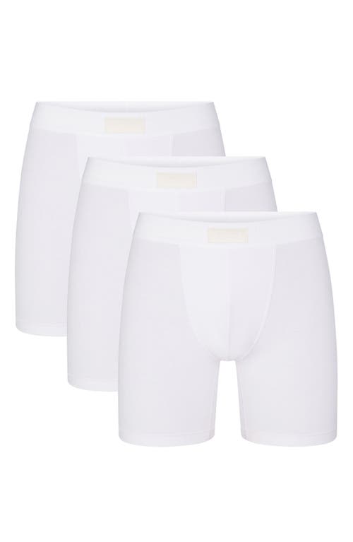 Shop Skims 3-pack 5-inch Stretch Cotton & Modal Boxer Briefs In Chalk