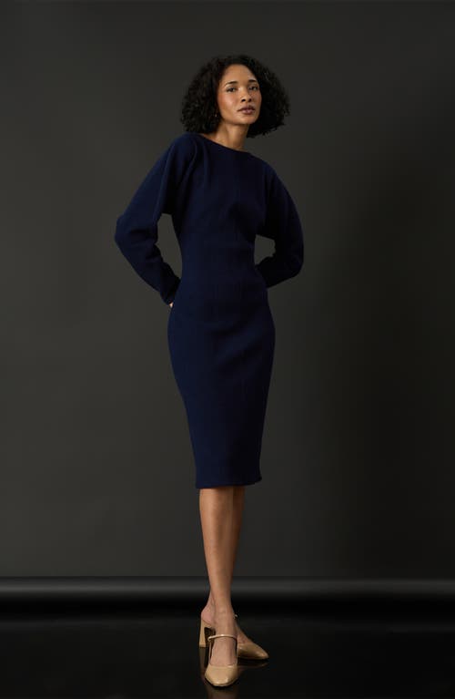 Shop Luxely Long Sleeve Jersey Polo Dress In Vintage Indigo