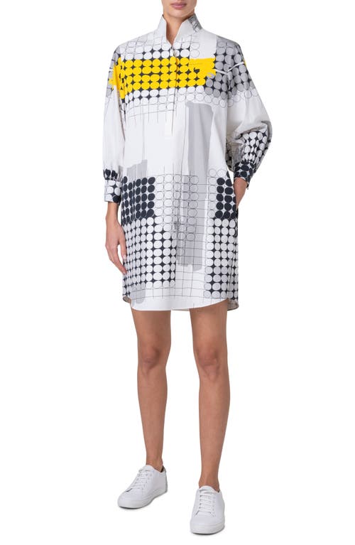 Akris Punto Skyscraper Facade-print Long-sleeve Cotton Poplin Mini Shirtdress In Cream-tin-yellow
