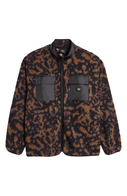 Shop Vans Debrusk Loose Fit Leopard Print Fleece Jacket In Sepia/black