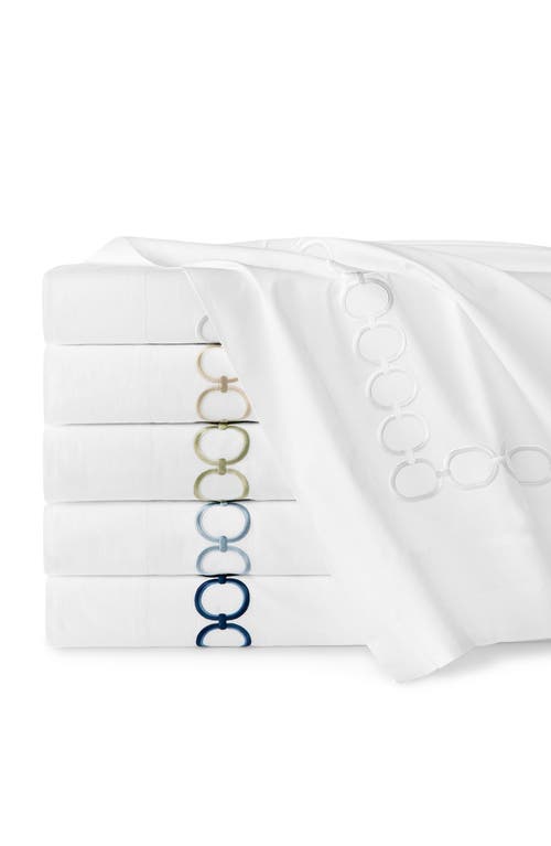 Sferra Catena Flat Sheet, Full Queen In White/navy