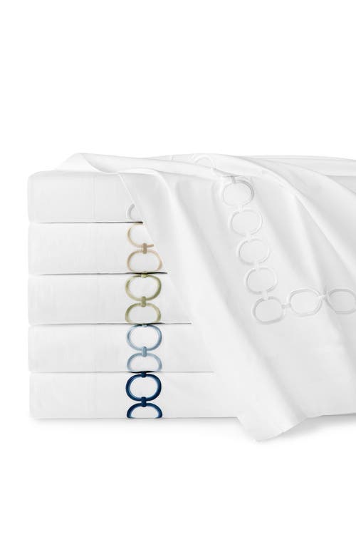 Shop Sferra Catena Flat Sheet In White/navy