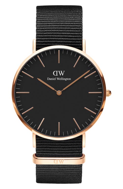 Daniel Wellington Classic Cornwall NATO Strap Watch, 40mm in Rose Gold/Black 