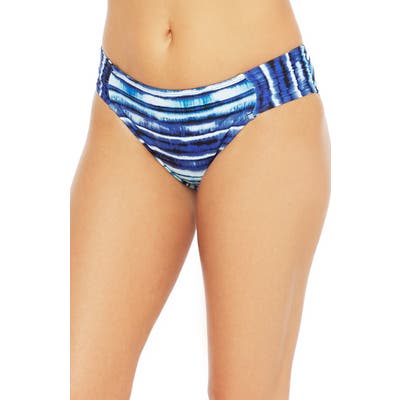 La Blanca Stripe Shirred Banded Hipster Bikini Bottoms, Blue
