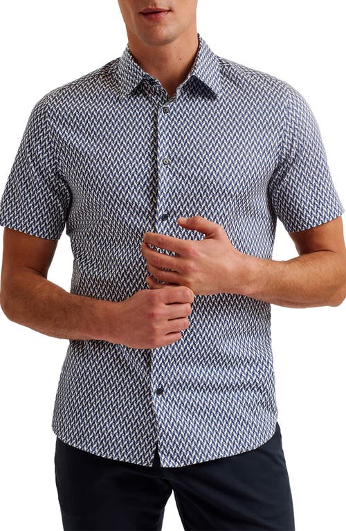 Lacesho Geo Print Stretch Cotton Button-Up Shirt in Navy
