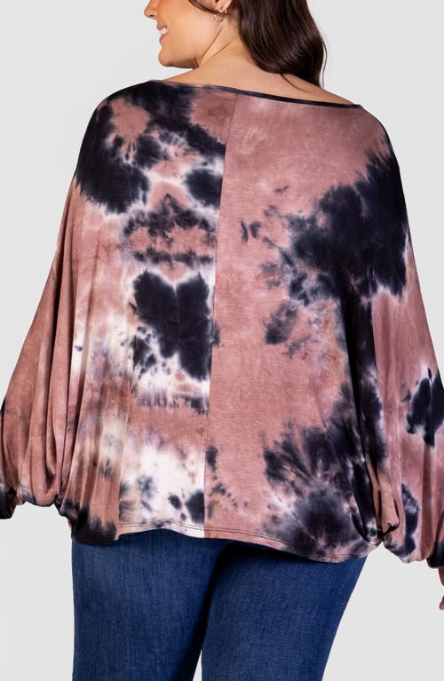 24seven Comfort Apparel Tie Dye Print Relaxed Top In Brown Multi