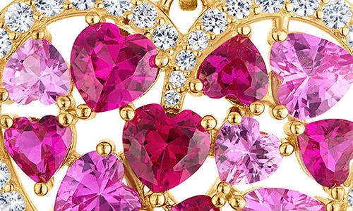 Fzn 14k Gold Plated Sterling Silver Lab Created Pink Sapphire & Ruby Heart Pendant Necklace In Yellow Gold/pink