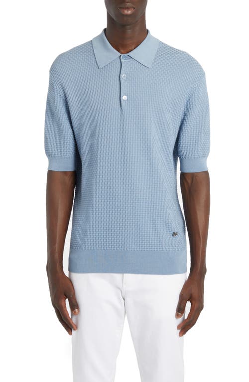 Dolce & Gabbana Basket Weave Stitch Short Sleeve Polo Sweater Celeste Medio at Nordstrom, Us