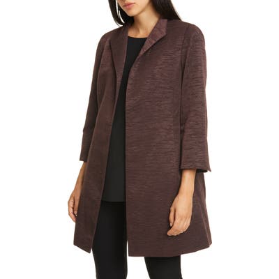 Eileen Fisher High Collar Bracelet Sleeve Cotton Blend Coat