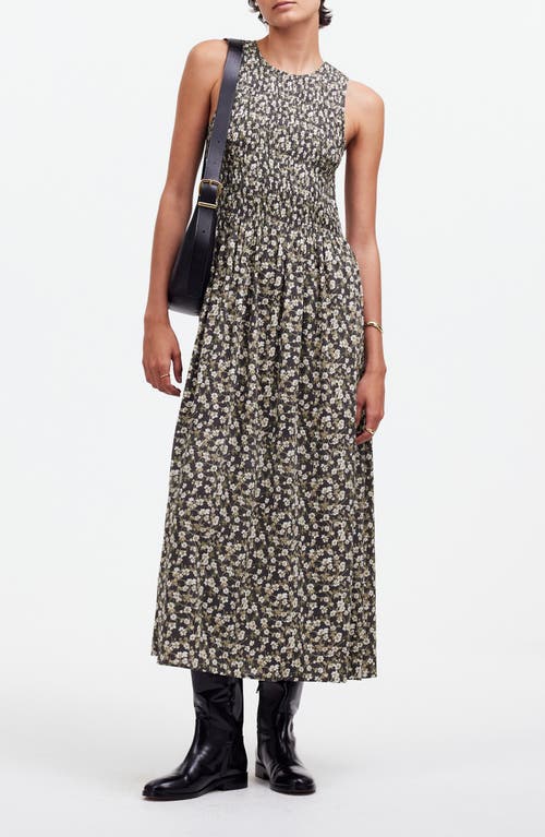 Shop Madewell The Melody Floral Smocked Midi Dress In Dark Pavement