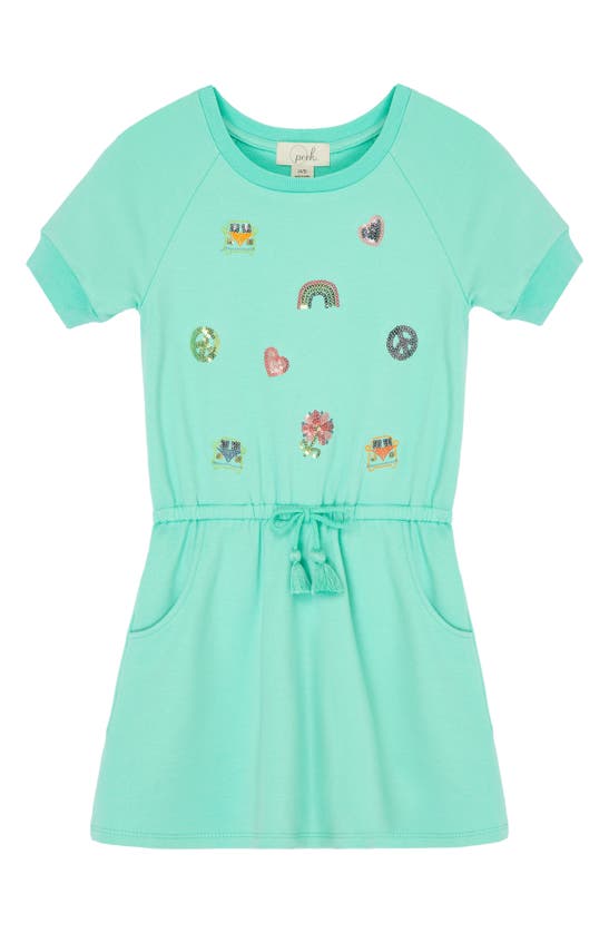 Peek Aren't You Curious Kids' Groovy Embellished Cotton Blend Dress In Aqua