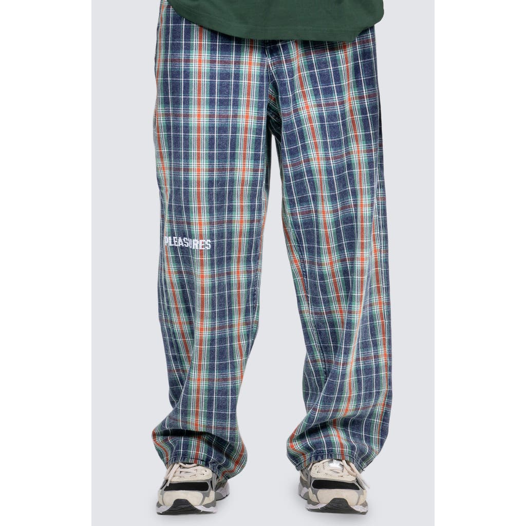 PLEASURES Formula Plaid Baggy Jeans in Navy