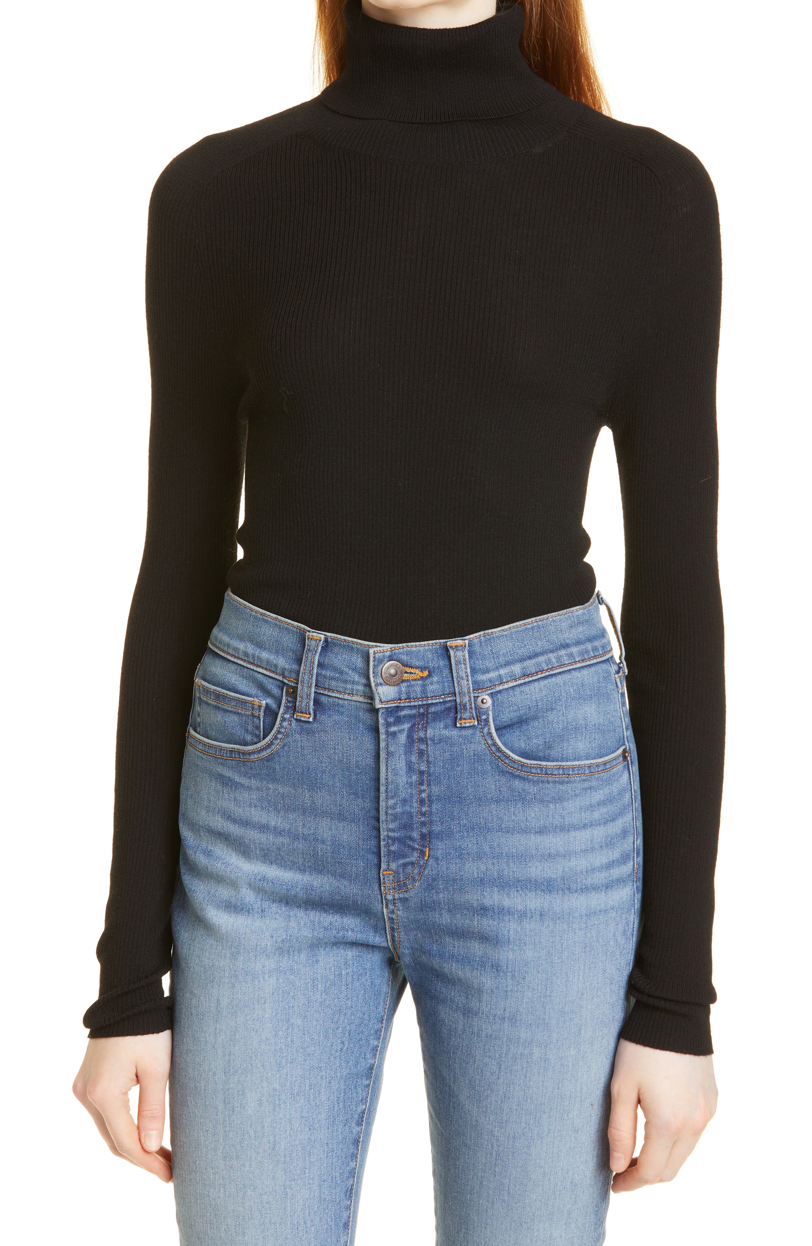 ribbed black turtleneck sweater