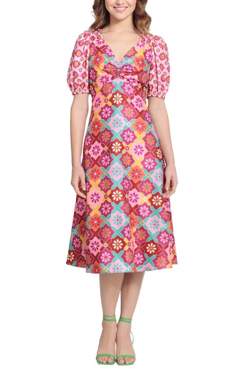 DONNA MORGAN FOR MAGGY Floral Midi Dress in Soft White/Petunia Pink