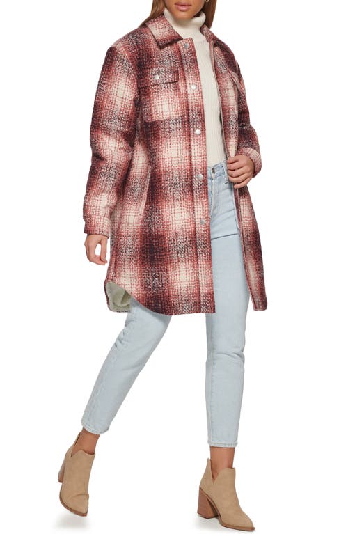 Shop Levi's Plaid Faux Shearling Lined Long Shirt Jacket In Blush Ombre