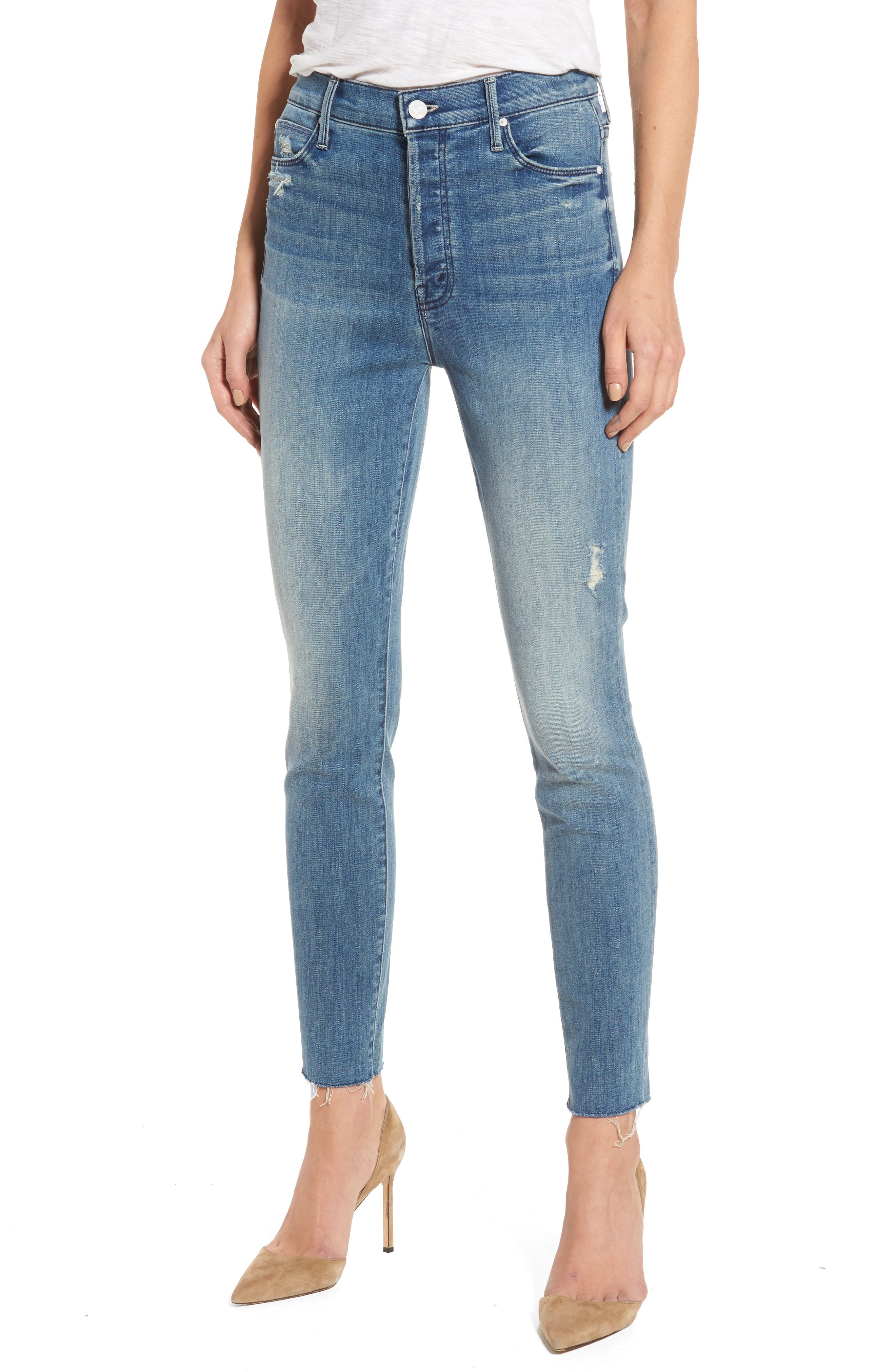 frayed ankle skinny jeans
