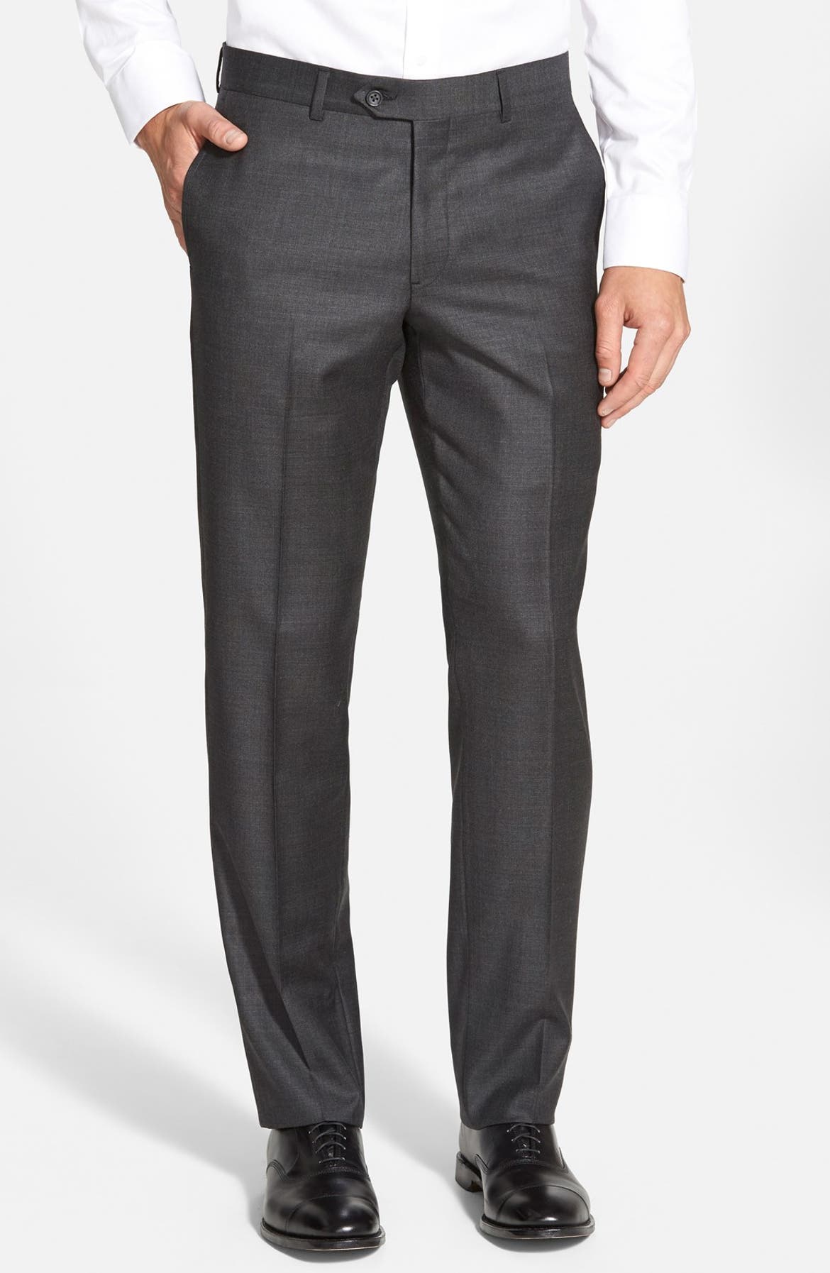 Nordstrom Men's Shop Flat Front Solid Wool Trousers | Nordstrom