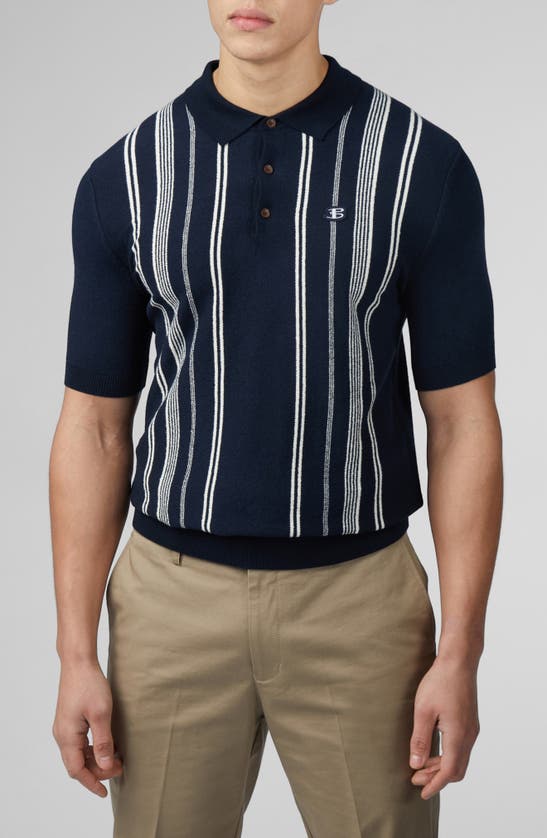 Shop Ben Sherman Mix Stripe Polo Sweater In Dark Navy