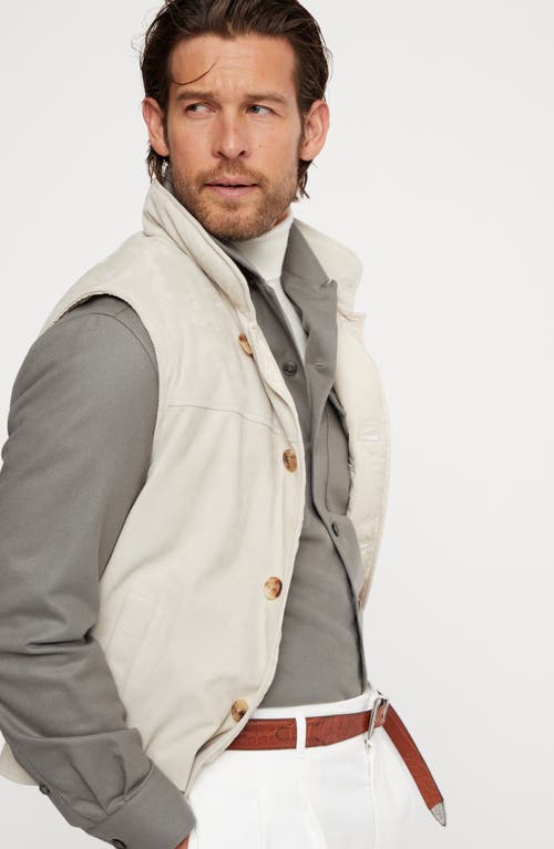 Shop Brunello Cucinelli Suede Down Vest In Natural