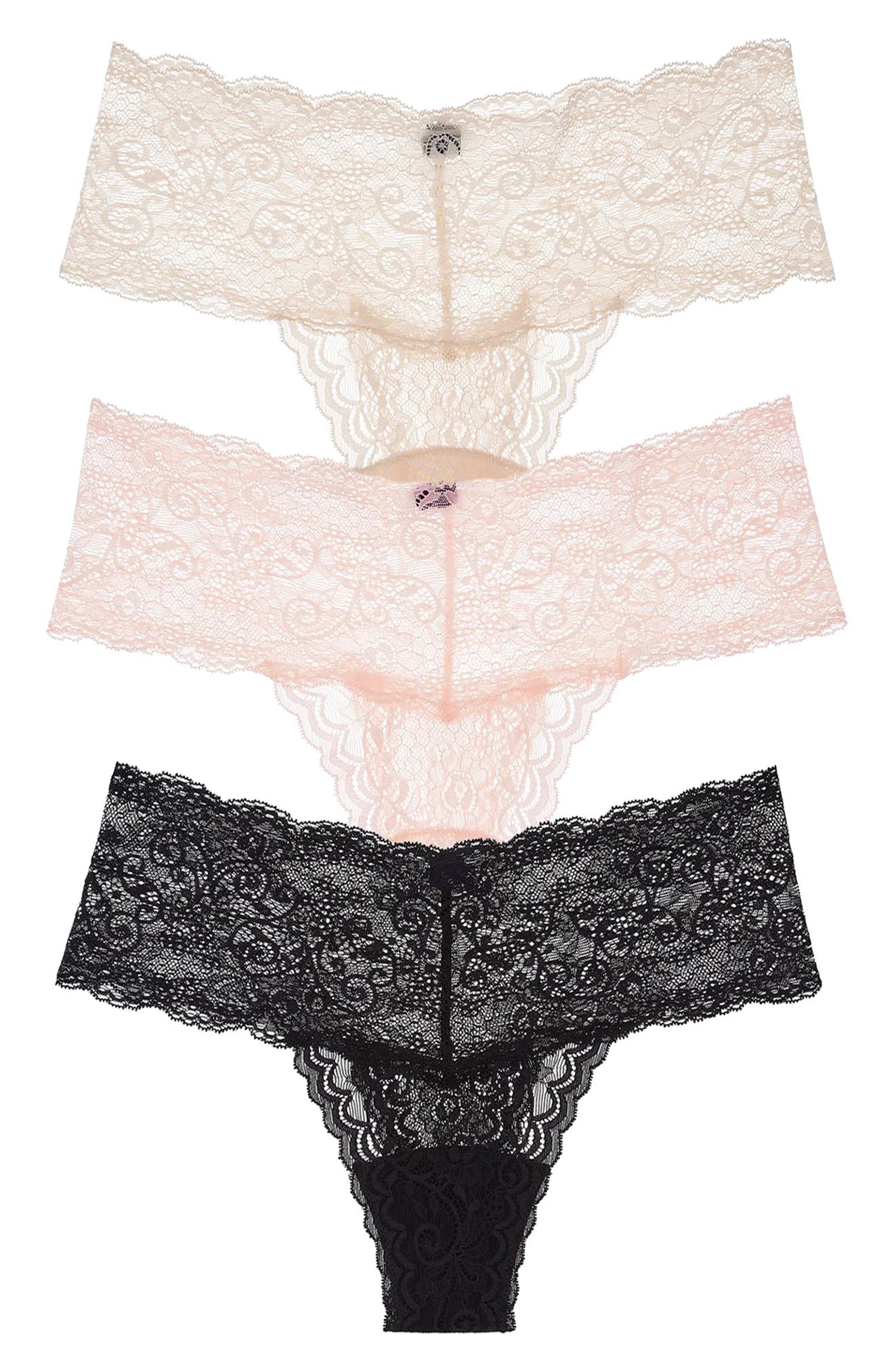 JOURNELLE Sapna 3-Pack Mid Rise Thongs in Noir /Blush /Champagne 
