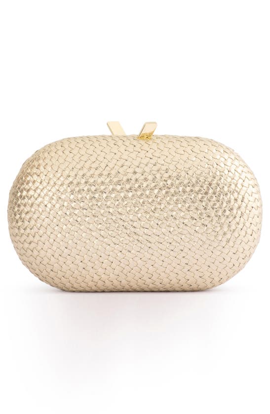 Shop Olga Berg Lucia Woven Oval Frame Clutch In Gold