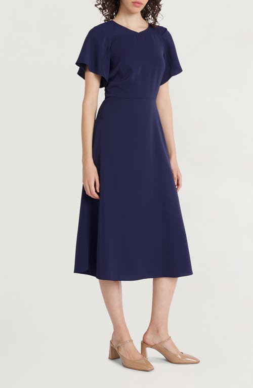 Shop Luxely Flutter Sleeve Midi Dress In Evening Blue