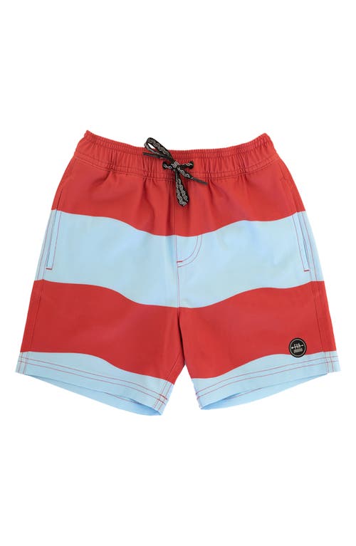 Feather 4 Arrow Kids' Wave Stripe Volley Swim Trunks Chili Pepper at Nordstrom,