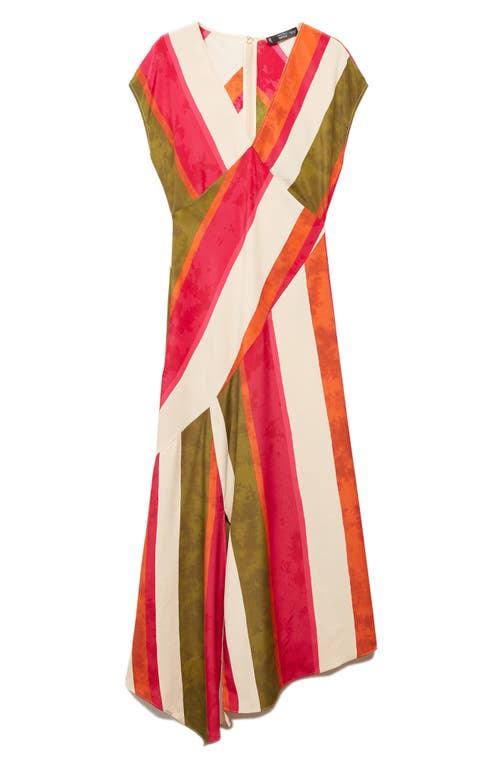 Shop Mango Cherry Stripe Asymmetric Hem Midi Dress In Light Beige