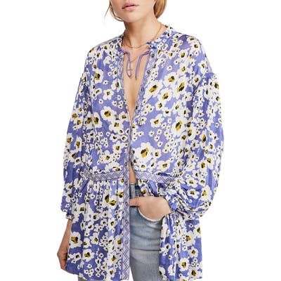 Free People Love Letter Floral Print Tunic, Blue