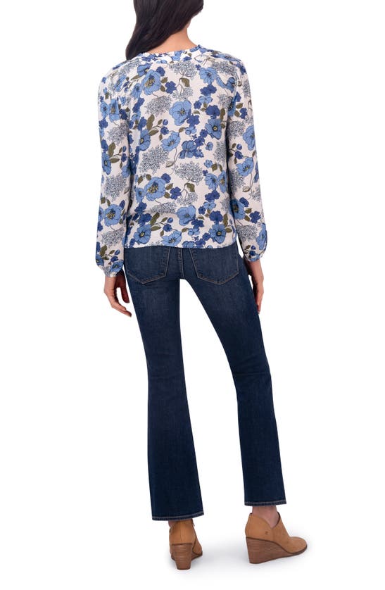 Shop Lucky Brand Lana Floral Print Tassel Blouse In Blue Multi