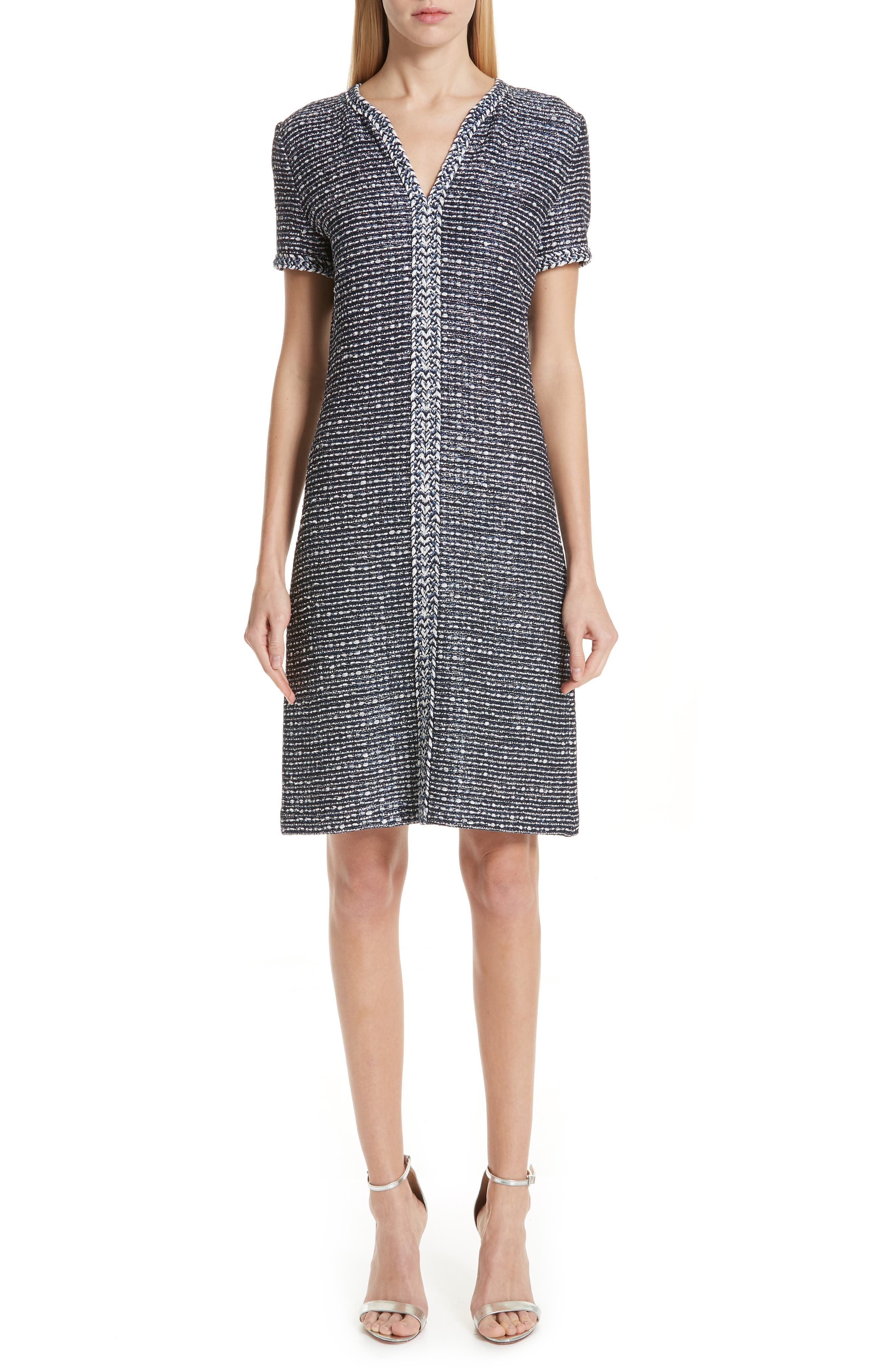 St. John Collection Camille Knit A-Line Dress, Blue