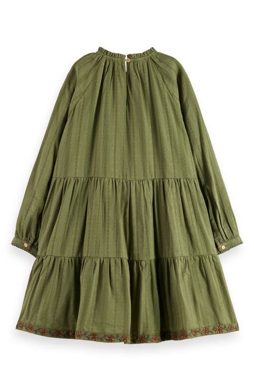 Shop Scotch & Soda Kids' Long Sleeve Tiered Cotton Dress In Military